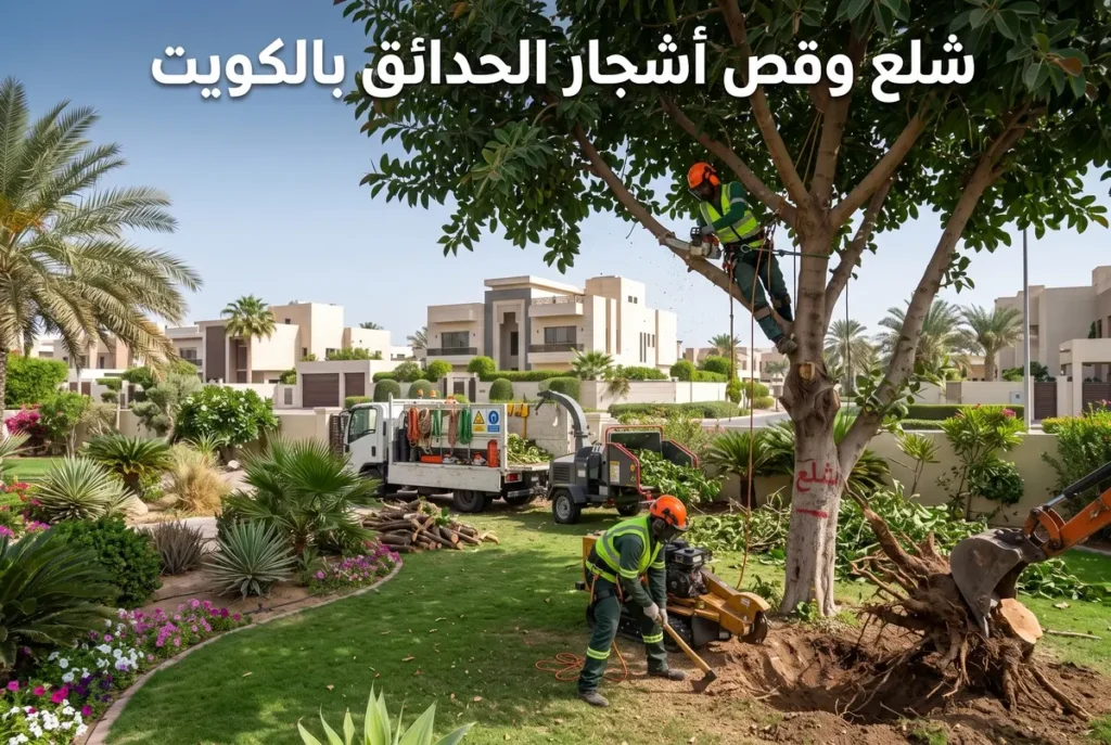 عملية شلع واقتلاع جذور شجرة في حديقة بالكويت